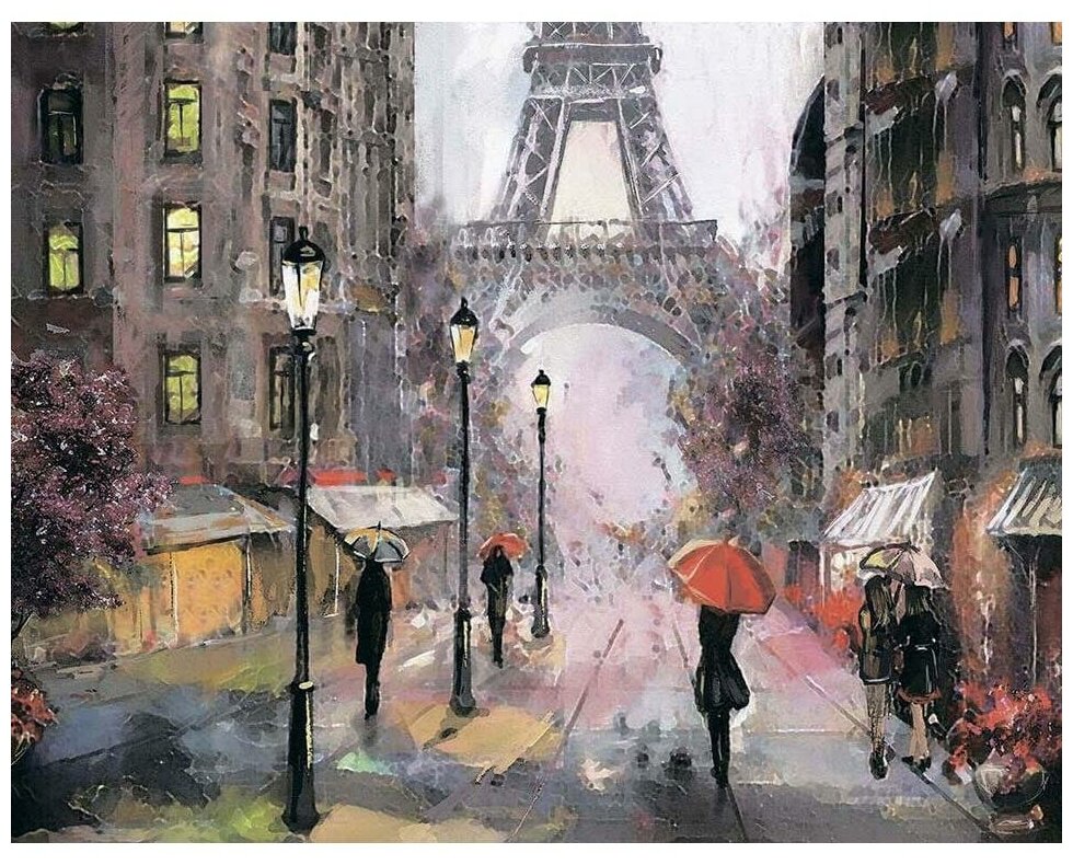 Алмазная мозаика «Париж под дождем» LG249 / 40х50 см / Полная выкладка / Холст на подрамнике / Картина стразами