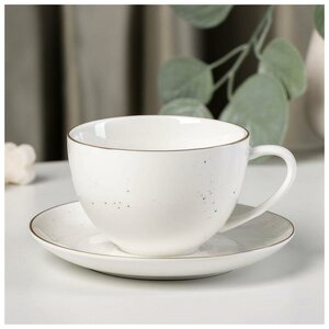 Фото Чайная пара Доляна «Млечный путь», чашка 220 мл, блюдце d=13,5 см, цвет белый в крапинку