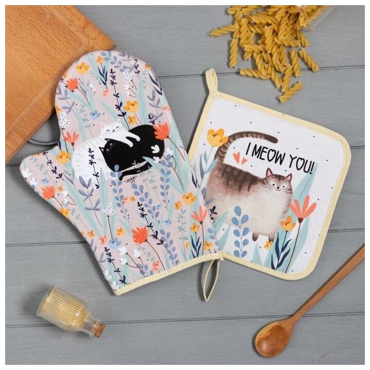 фото Набор кухонный: I meow you варежка-прихватка, прихватка