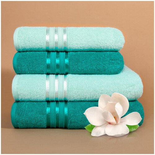 фото Набор из 4 полотенец harmonika цвет: ментоловый, морская волна (50х80 см - 2 шт, 70х130 см - 2 шт) dome