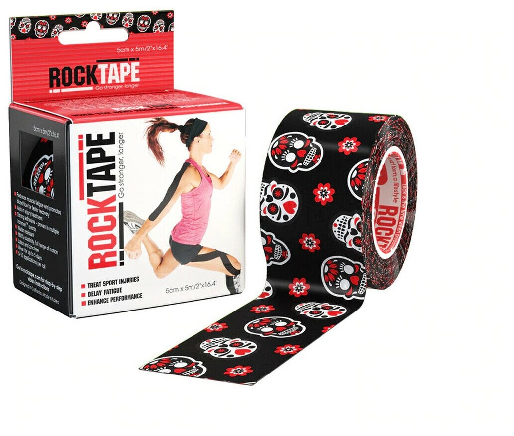 Тейп кинезио Rocktape Classic 5м 5см черный/белый (21619) - фото №1