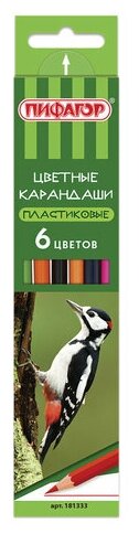 Карандаши цветные пифагор "лесные жители", 6 цветов, пластиковые, классические заточенные, 181333 4 уп