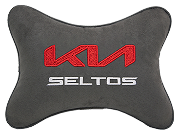 Подушка на подголовник алькантара D.Grey с логотипом автомобиля KIA Seltos