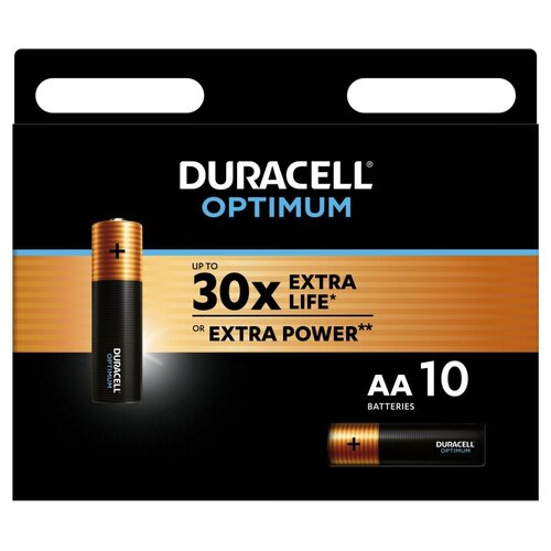батарейка duracell optimum аа lr6 10bl уп 10шт Батарейка алкалиновая Duracell OPTIMUM, AA, LR6-10BL, 1.5В, блистер, 10 шт.