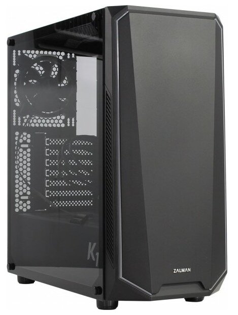 Корпус Zalman K1 Rev.B, Atx, Black, Window, Edge RGB Design, 2x3.5", 2x2.5", 2xUSB2.0, 2xUSB3.0, Fro