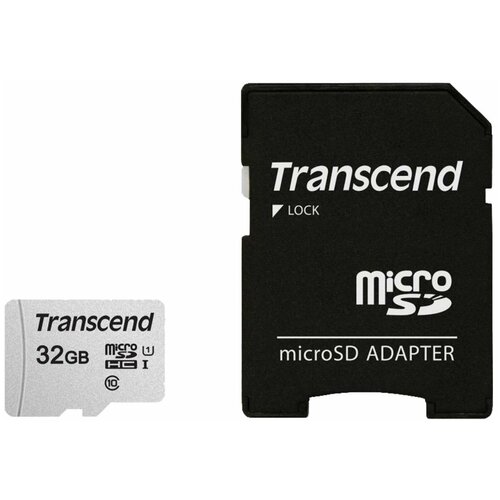 Карта памяти microSDHC 32 GB TRANSCEND UHS-I U3, 95 Мб/сек (class 10), адаптер, TS32GUSD300S-A