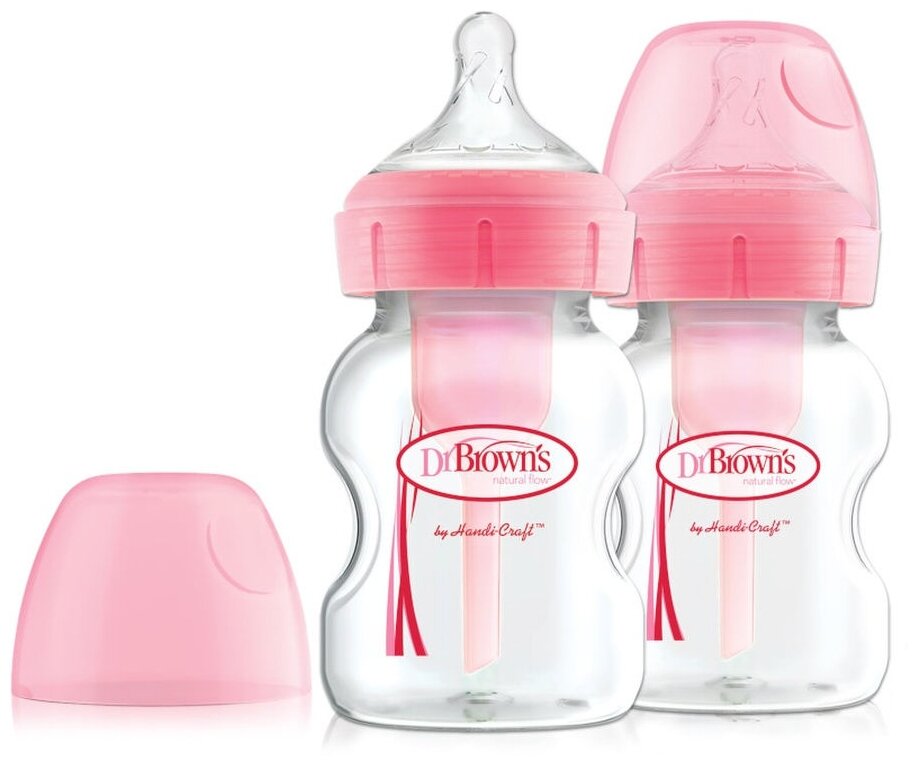 Бутылочка антиколик Dr. Brown's Options+ с широким горлышком, Розовая, 2 шт. 150 мл