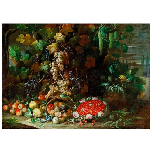фото Постер а2 франческо делла квеста - опрокинутая корзина фруктов, цветов и овощей drabs