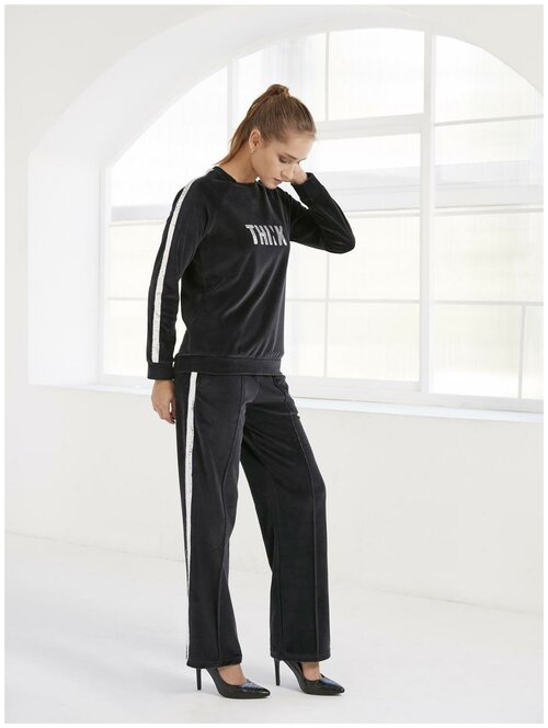 Костюм Relax Mode, свитшот и брюки, воздухопроницаемый, плоские швы, карманы, размер 00S, черный, серебряный