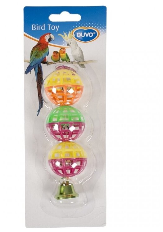 Игрушка для птиц DUVO+ "Шары с колокольчиком", разноцветная, 15см (Бельгия)