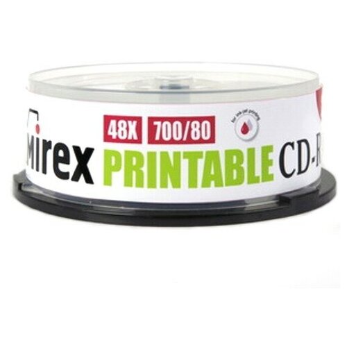 Диск Cd-r Mirex 700 Mb, 48х, Cake Box (25), Ink Printable (25/300) .