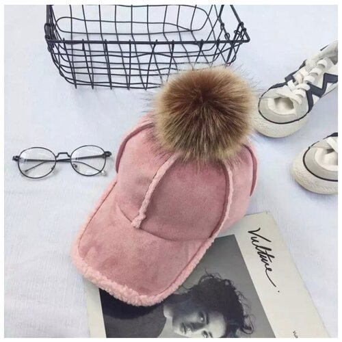 Бейсболка Accessori, с помпоном, размер 56-60, розовый, бежевый