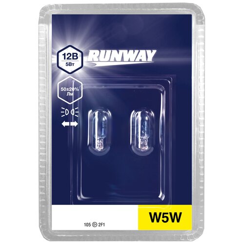 Лампа Накаливания W5w 12в 5вт (2шт Блистер) RUNWAY арт. rw-w5w-b