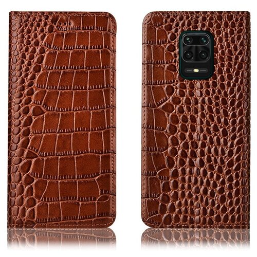 фото Чехол-книжка mypads premium для redmi note 9s / redmi note 9 pro / pro max из качественной импортной натуральной кожи теленка с фактурной прошивкой рельефа кожи крокодила экзотический светло-коричневый