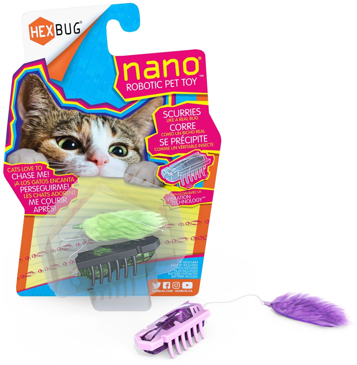 Игрушка для кошек интерактивная, микроробот HEXBUG "Нано Той", фиолетовая, 4.5х1.5х1.5см (США) - фотография № 3