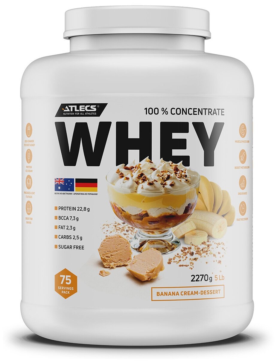 Atlecs Whey Protein 2270 g, (банановый десерт)