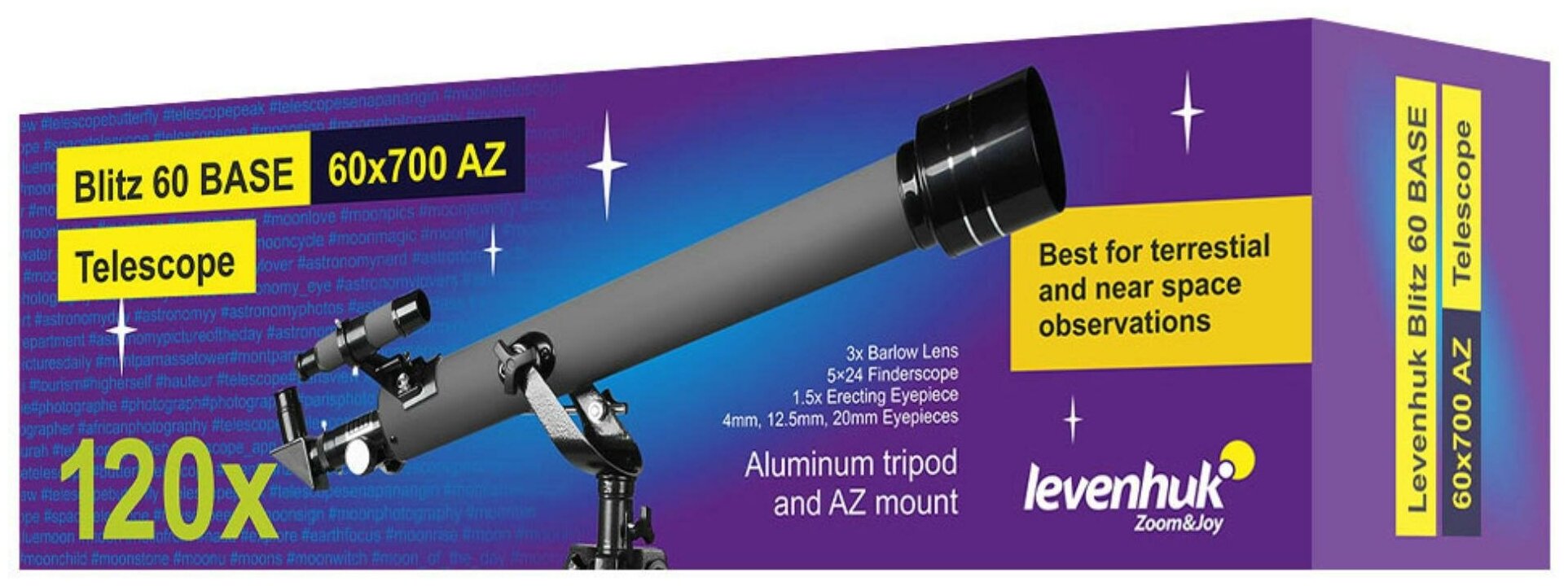 Телескоп Levenhuk Blitz 60 Base рефрактор d60 fl700мм 120x серый/черный - фото №11