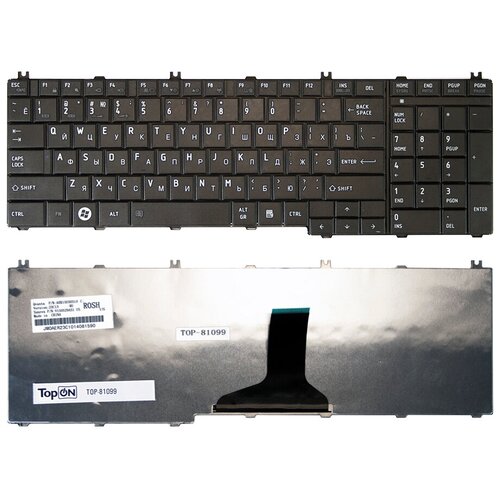 Клавиатура для ноутбука Toshiba Satellite C650 C655 C655D L675 L775 Series Плоский Enter Чёрная без рамки PN NSK-TN0GQ 105000₽