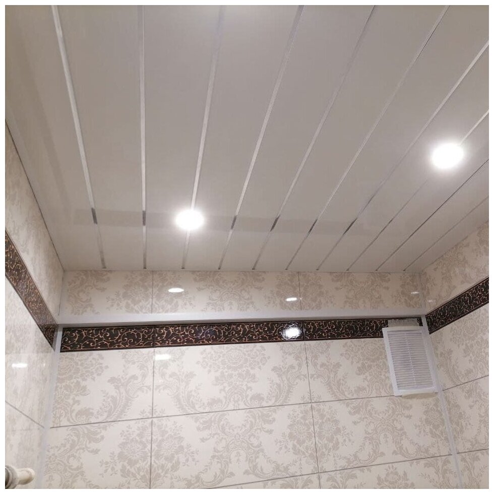 Панели ПВХ для потолка белый глянец/хром, комплект 2.5м*1.92м