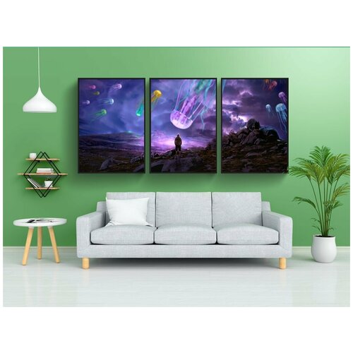 фото Набор модулных постеров для интерьера "медуза, сюрреалистичный, фантазия" 60x90 см. в тубусе, без рамки lotsprints