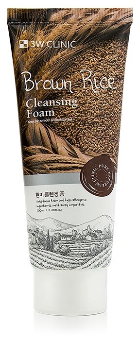 3W Clinic пенка для умывания Brown Rice Cleansing Foam, 100 мл