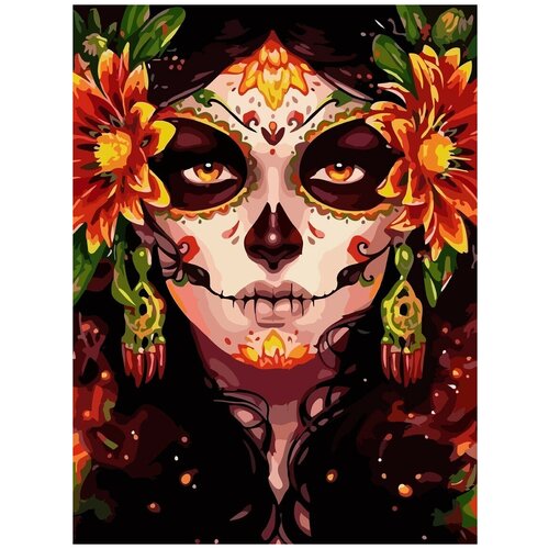 картина по номерам на холсте девушка в гриме череп санта муэрте мексика цветы 7611 в 60x40 Картина по номерам на холсте Девушка в гриме (Череп, Санта Муэрте, Мексика, Цветы) - 7612 В 30x40