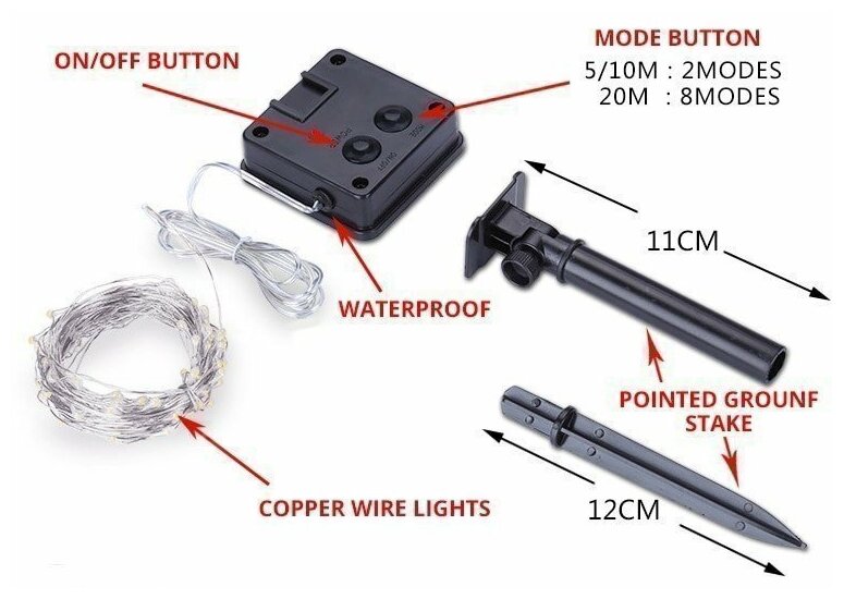 Светодиодная гирлянда на солнечной батарее 100 LED MFSLC01, 10 метров