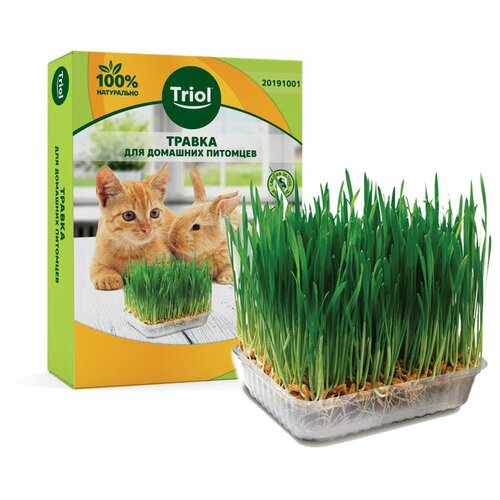 Трава для кошек, собак, птиц, грызунов и других животных Triol (с лотком для проращивания) семена для проращивания трава для кошек птиц грызунов