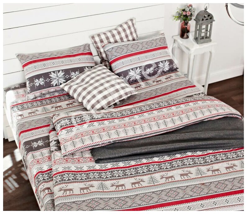 Комплект постельного белья из фланели ADT Норвежский узор, двуспальный, наволочки 70*70 см