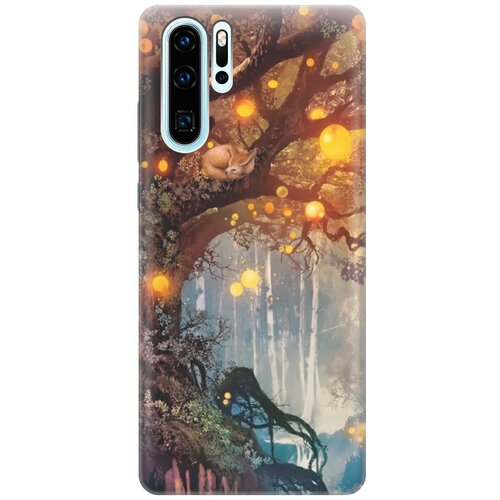 фото Ультратонкий силиконовый чехол-накладка для huawei p30 pro с принтом "лиса на древе" gosso