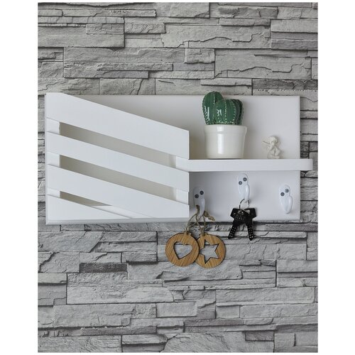 Ключница настенная / Ключница деревянная / Полка настенная белая / Ключница с полкой