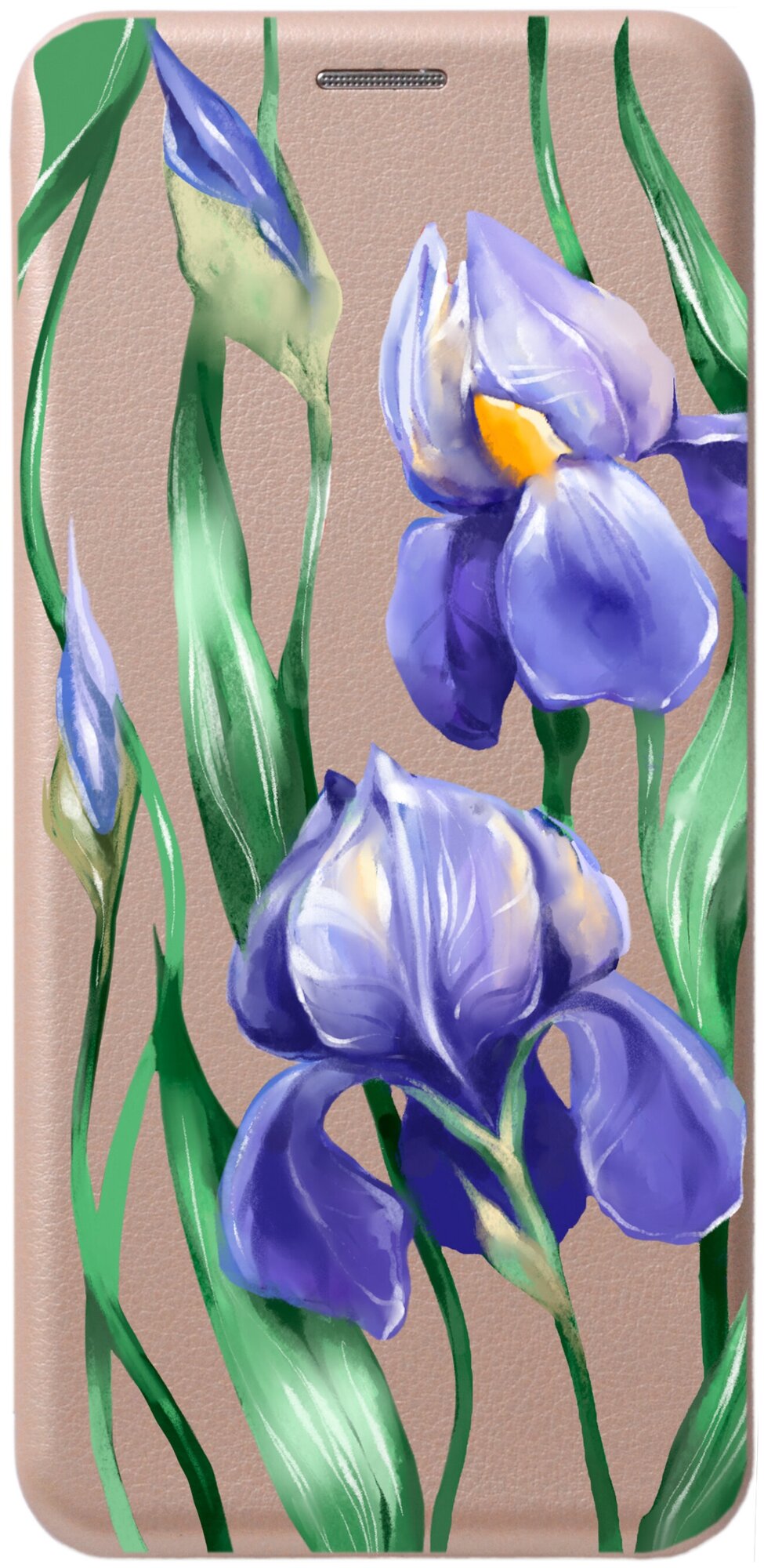 Чехол-книжка на Xiaomi Redmi 9, Сяоми Редми 9 с 3D принтом "Amazing Irises" золотистый