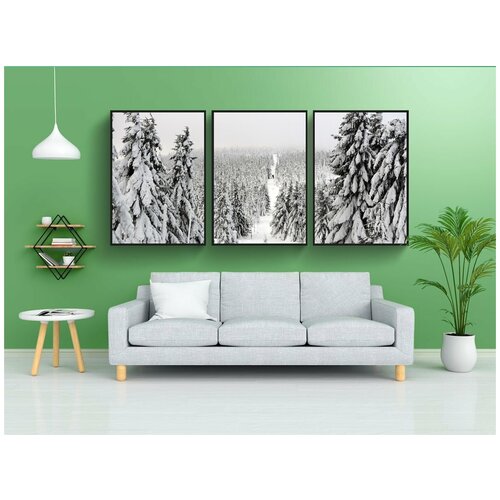 фото Набор модулных постеров для интерьера "зима, тащить, лес" 60x90 см. в тубусе, без рамки lotsprints