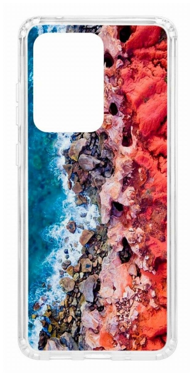 Чехол на Samsung Galaxy S20 Ultra Kruche Print Морской берег/накладка/с рисунком/прозрачный/бампер/противоударный/ударопрочный/с защитой камеры