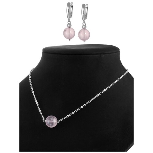 Комплект бижутерии Koshika: колье, серьги, кварц, розовый