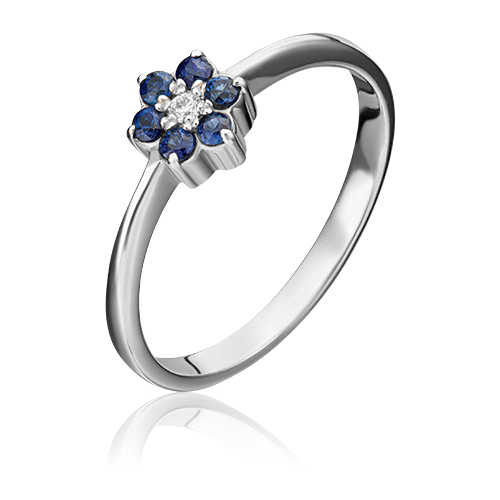 PLATINA jewelry Кольцо из белого золота с сапфиром и бриллиантом 01-0316-00-105-1120-30, размер 17