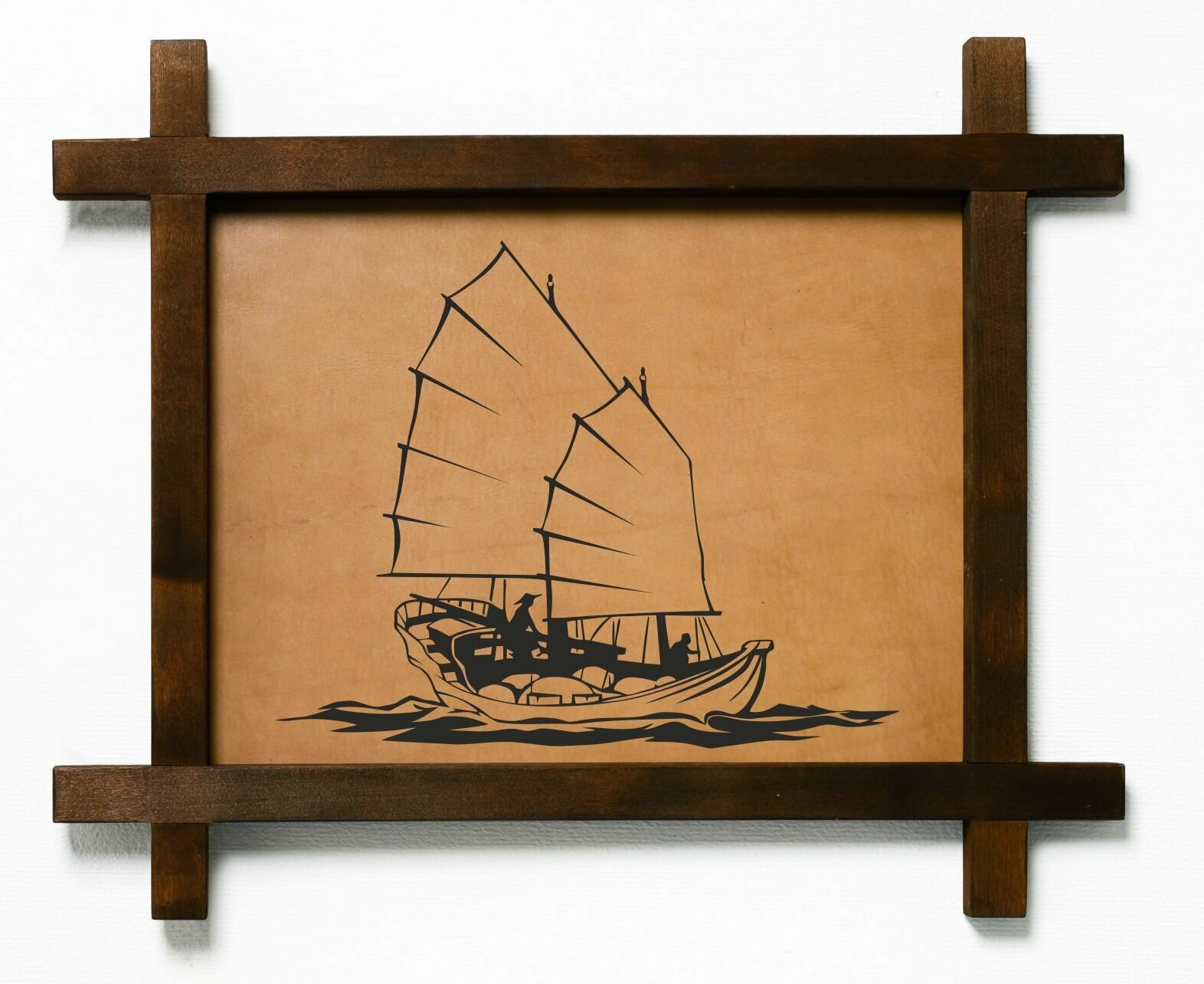 Картина "Лодка", подарок, натуральная кожа, BoomGift