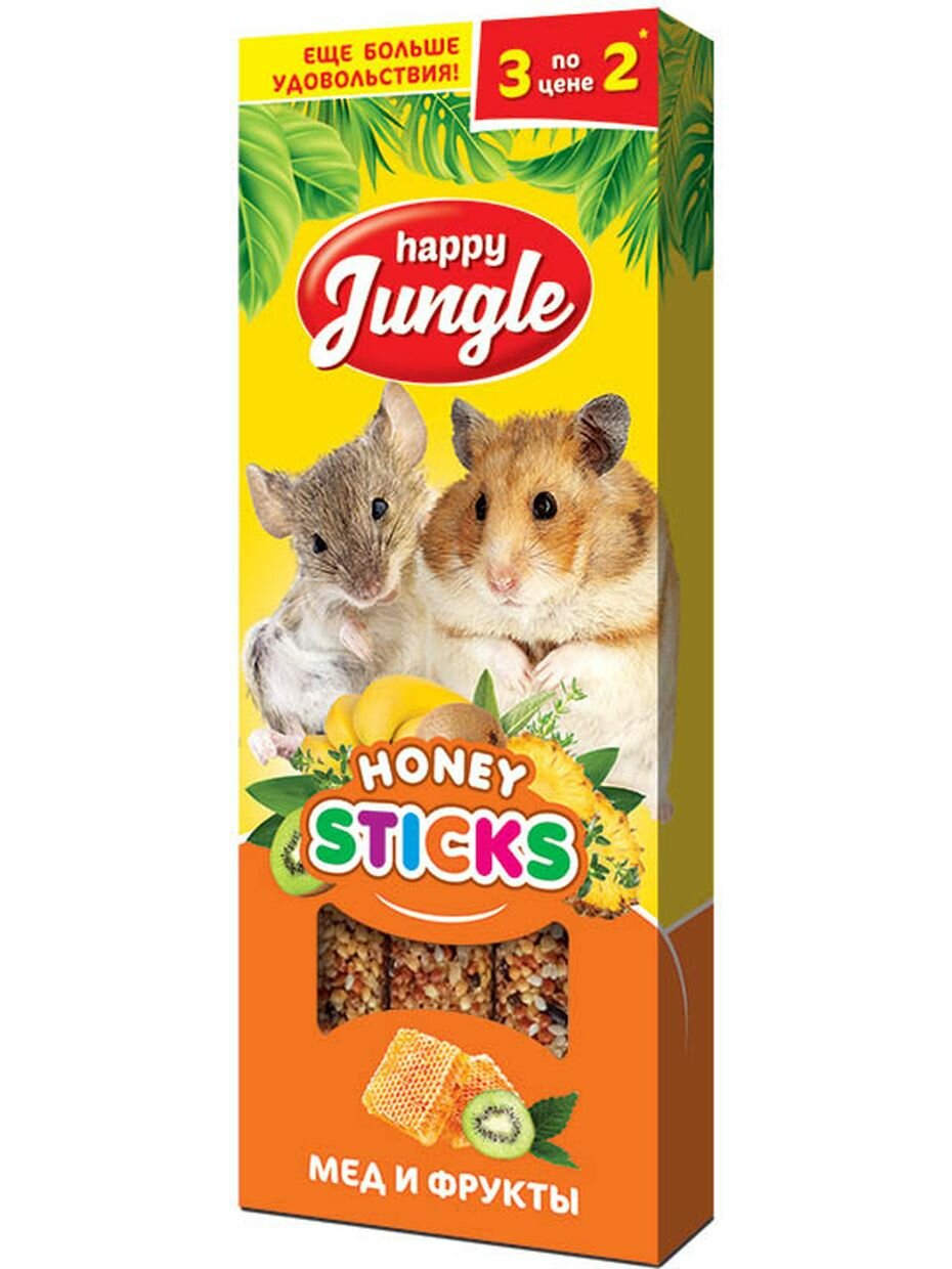 Палочки для мелких грызунов мед+фрукты 3шт. Happy Jungle - фото №10