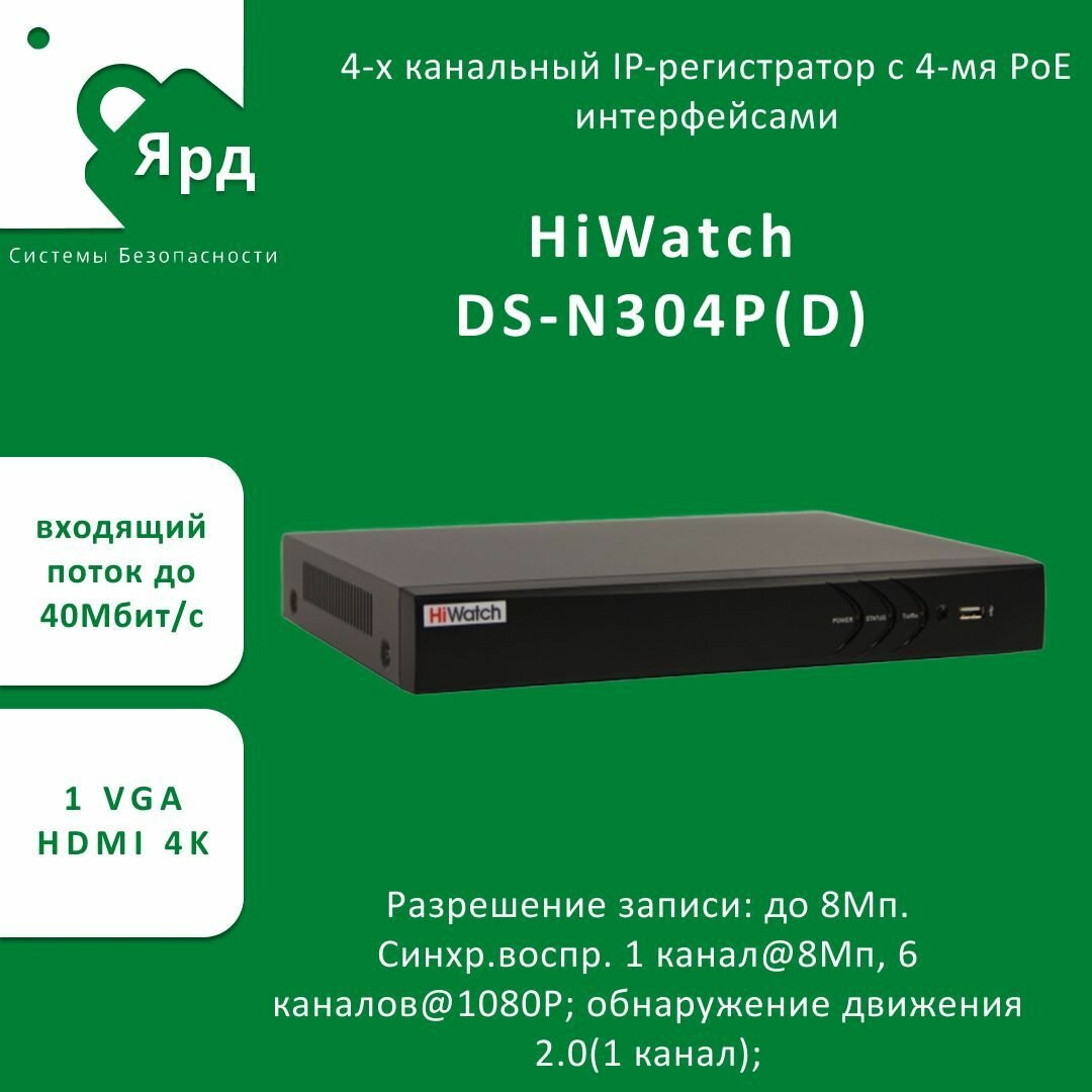 Видеорегистратор HiWatch DS-N304P