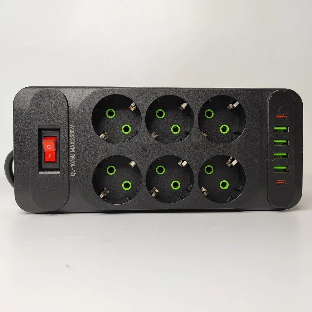 Сетевой фильтр удлинитель YM-F33U с 4 USB портами и 2 Type-C евровилка — фото 5