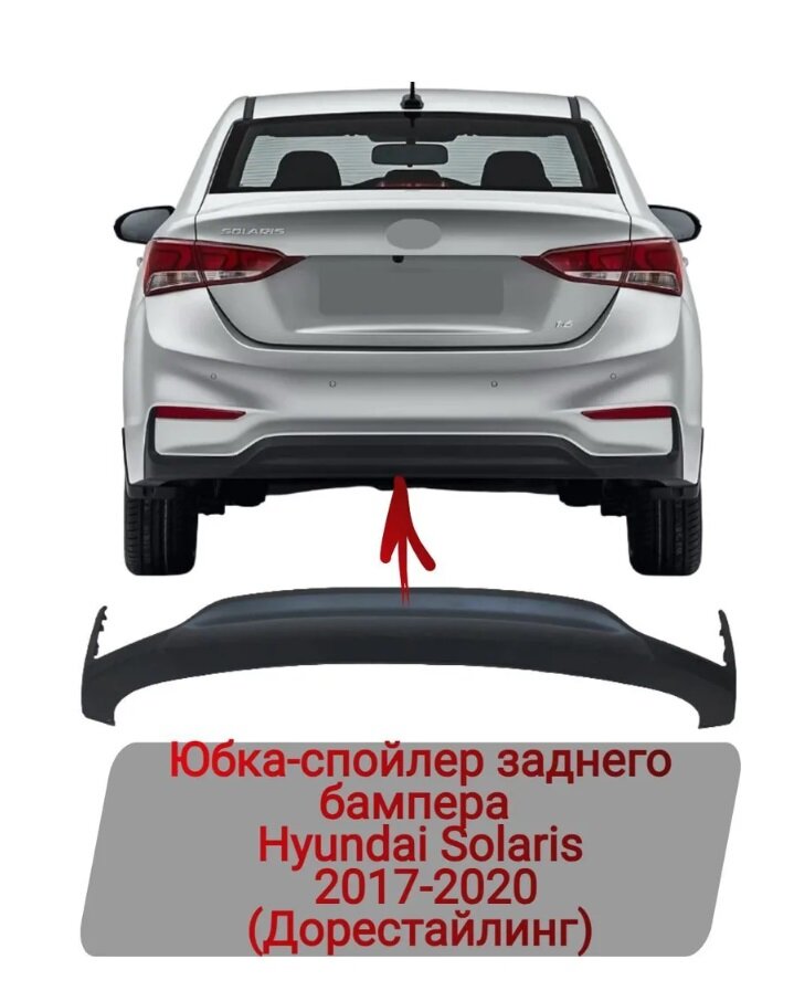 Юбка-спойлер заднего бампера Hyundai Solaris 2017-2020