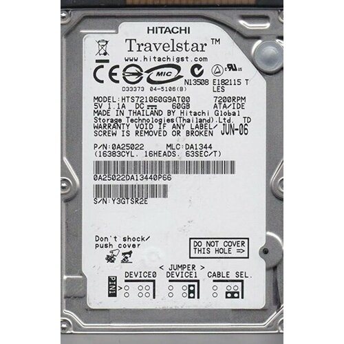 Жесткий диск Hitachi TG754 60Gb 7200 IDE 25 HDD 1646000₽
