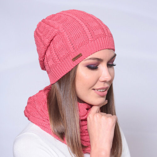 фото Шапка fomas, размер универсальный, розовый, бежевый