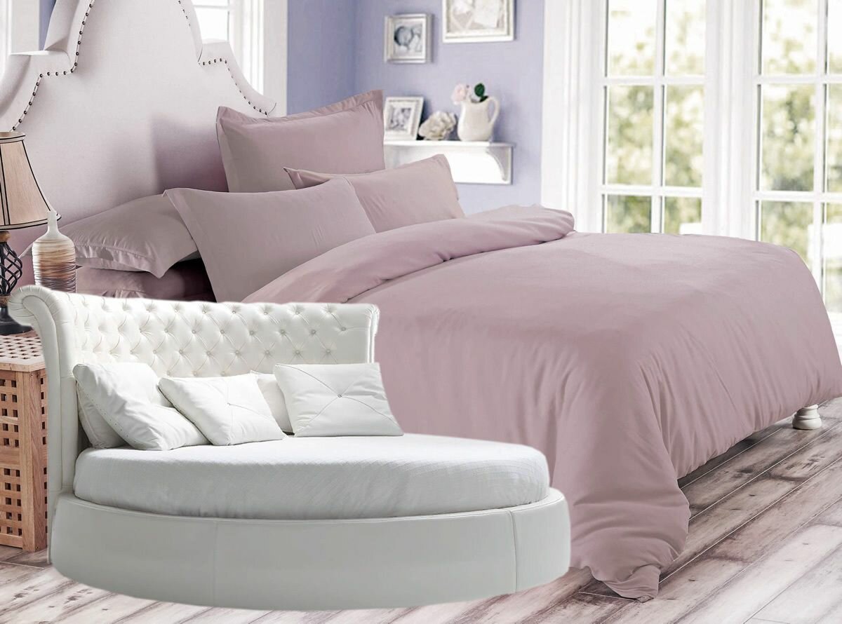 фото Простыня круглая из варёного хлопка на резинке 220 x 220 х 30 - М - Кашемировая роза