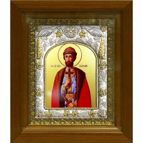 Икона Святой князь Святослав Юрьевский Владимирский, 14x18 см, в деревянном киоте 20х24 см, арт вк-502