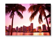 Картина на стекле | Diva Kartina | Город. Городской закат и пальмы | 80X56 см | Интерьерный постер