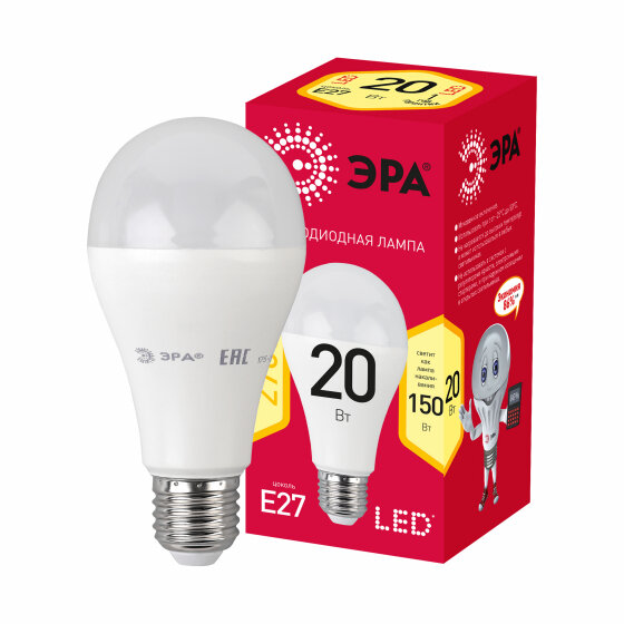Светодиодная лампа ЭРА RED LINE LED A65 20W 2700K 1600Лм E27 груша (комплект из 8 шт)