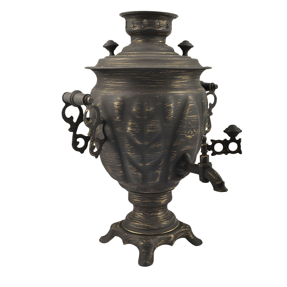 фото Самовар электрический 3 литра формы «Жёлудь» золотые нити в патине, категория «Эксклюзив»