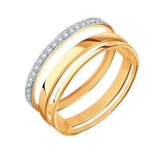 фото Кольцо diamant online, золото, 585 проба, фианит, размер 17.5, прозрачный