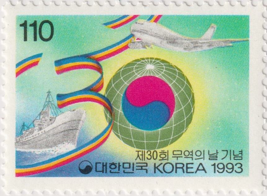 Почтовые марки Южная Корея 1993г. "30-й торговый день" Самолеты, Корабли, Торговля MNH